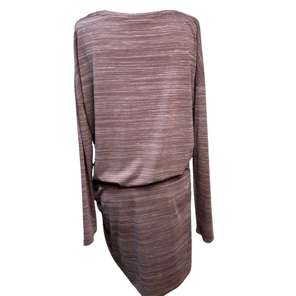 Athleta VTG Ruched Sides Long Sleeve Heathered Plum Stretch Comfort Dress Size M